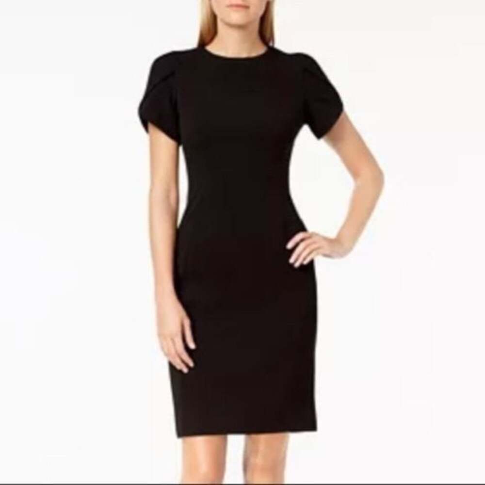 NWT Calvin Klein Classic Black Midi Tulip Sleeve Dress Sz 6 - Picture 5 of 15